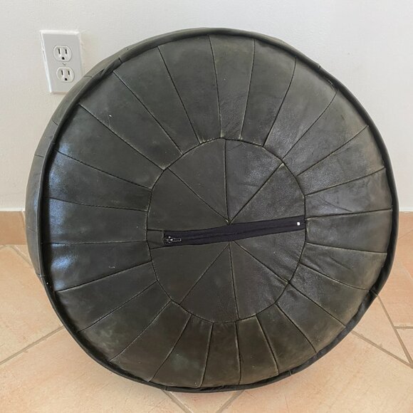 Round Leather Pouf Ottoman - Picture 4 of 5
